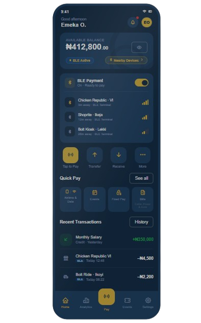BioPay app home screen